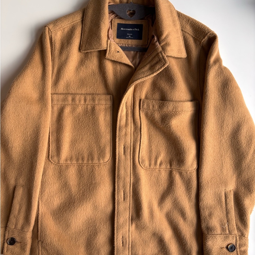 Abercrombie Fitch Relaxed Vegan Suede Jacket Sz XS Brown Mens Button Up Lined